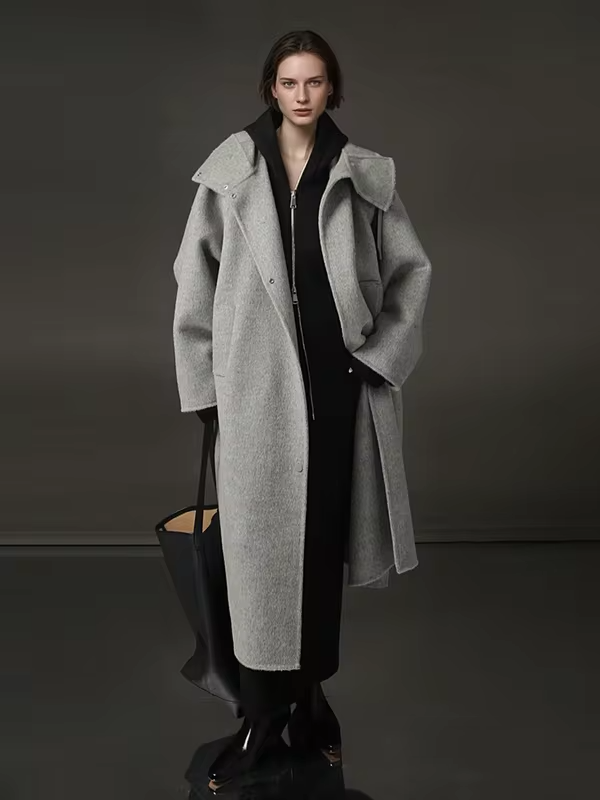 Hooded Loose Wool Coat Women, Korean Fashion Elegant Winter Jacket 2025