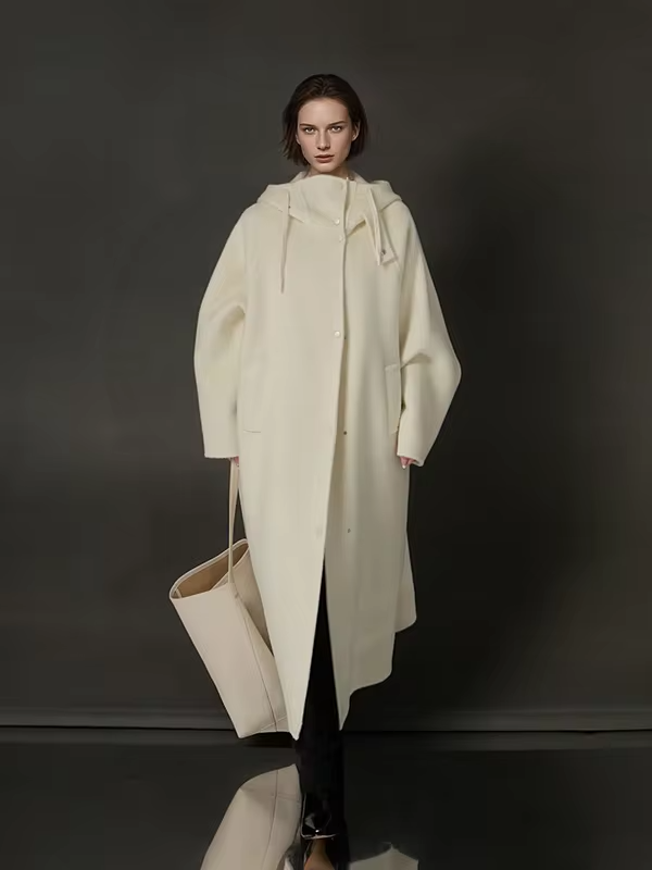 Hooded Loose Wool Coat Women, Korean Fashion Elegant Winter Jacket 2025