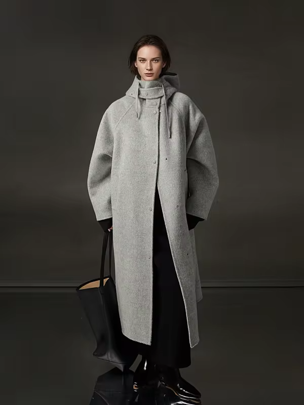 Hooded Loose Wool Coat Women, Korean Fashion Elegant Winter Jacket 2025