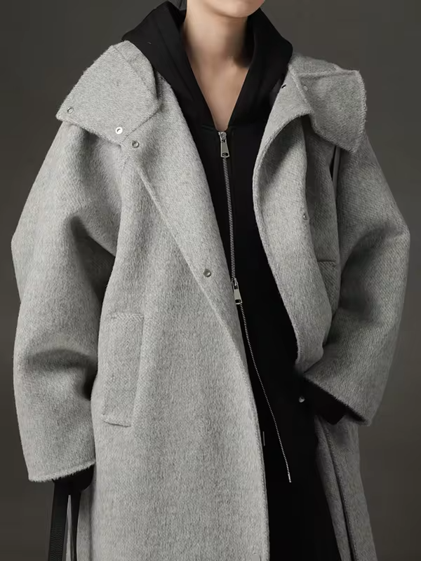 Hooded Loose Wool Coat Women, Korean Fashion Elegant Winter Jacket 2025