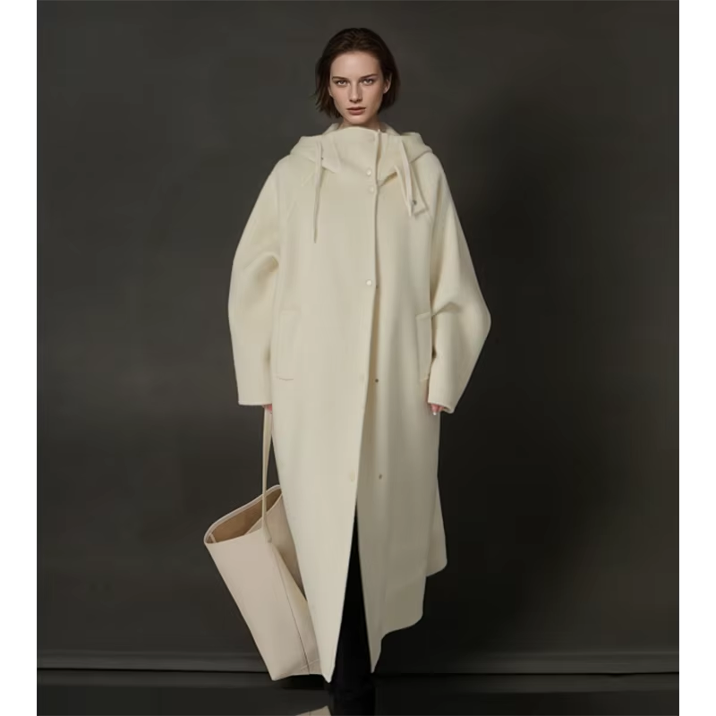 Hooded Loose Wool Coat Women, Korean Fashion Elegant Winter Jacket 2025