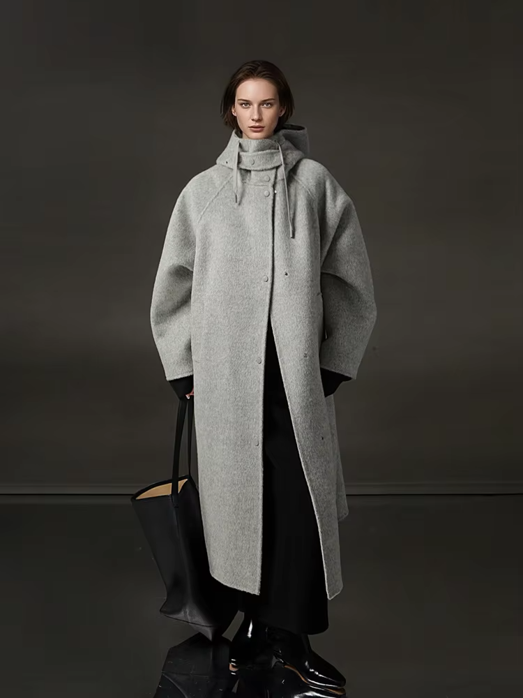 Hooded Loose Wool Coat Women, Korean Fashion Elegant Winter Jacket 2025