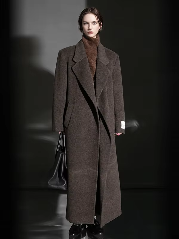 One Button Turn-down Collar Wool Coat Women, Fashion Elegant Long Winter Jacket