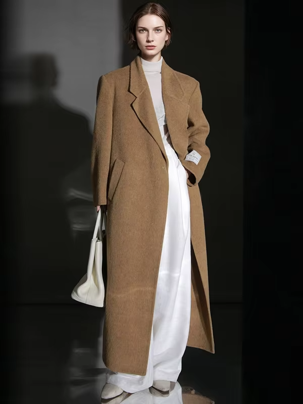 One Button Turn-down Collar Wool Coat Women, Fashion Elegant Long Winter Jacket