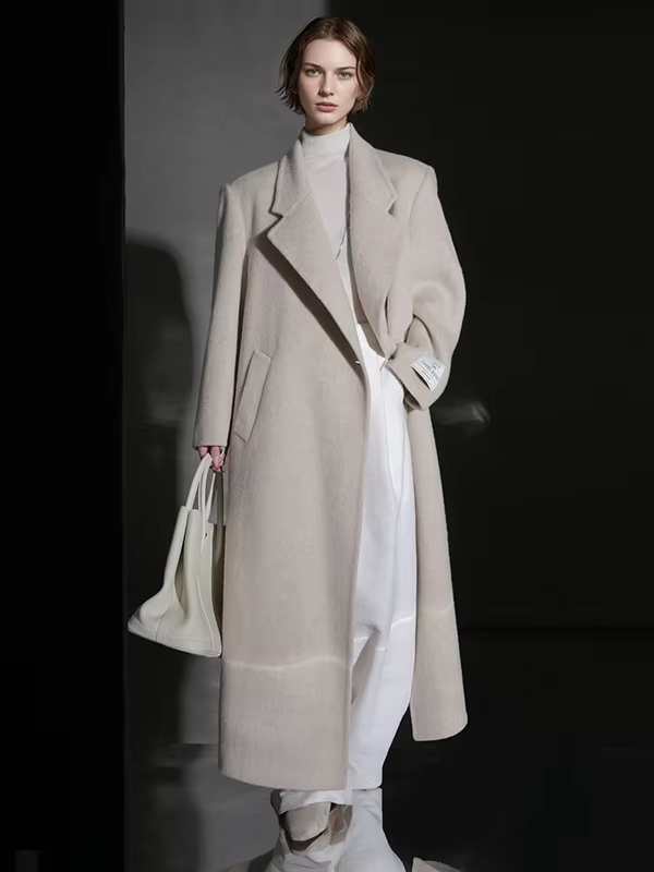 One Button Turn-down Collar Wool Coat Women, Fashion Elegant Long Winter Jacket