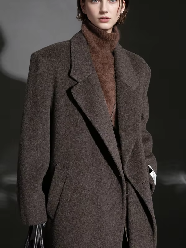 One Button Turn-down Collar Wool Coat Women, Fashion Elegant Long Winter Jacket