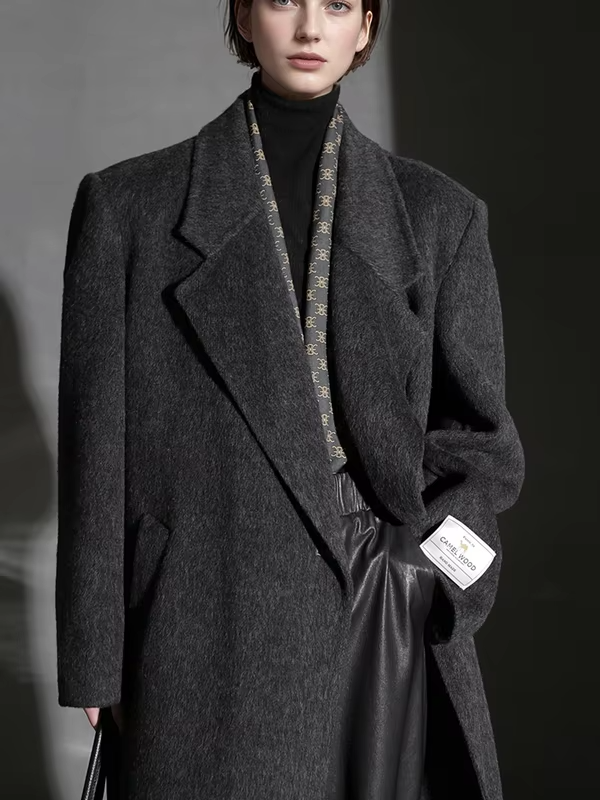 One Button Turn-down Collar Wool Coat Women, Fashion Elegant Long Winter Jacket