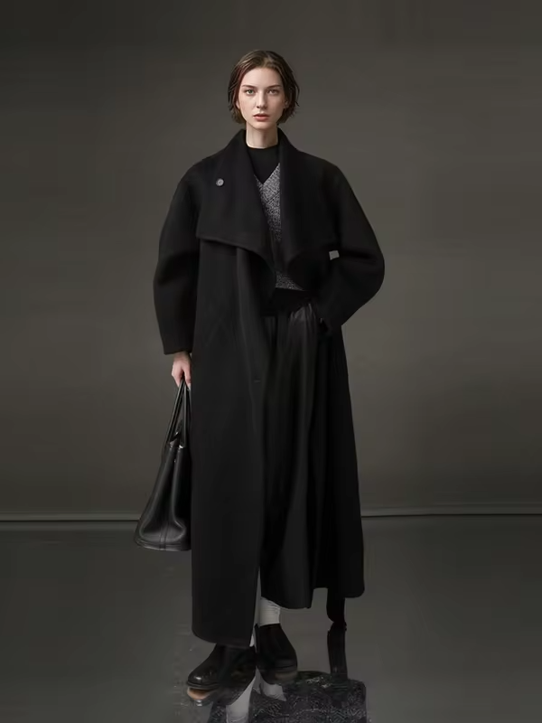 Stand Collar Long Wool Coat Women, Fashion Elegant Autumn Winter Jacket