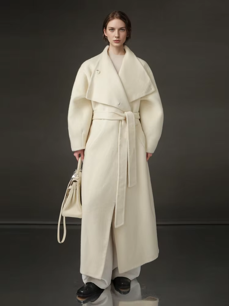 Stand Collar Long Wool Coat Women, Fashion Elegant Autumn Winter Jacket