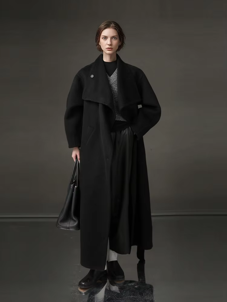 Stand Collar Long Wool Coat Women, Fashion Elegant Autumn Winter Jacket