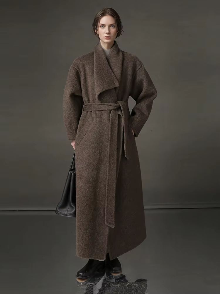 Stand Collar Long Wool Coat Women, Fashion Elegant Autumn Winter Jacket