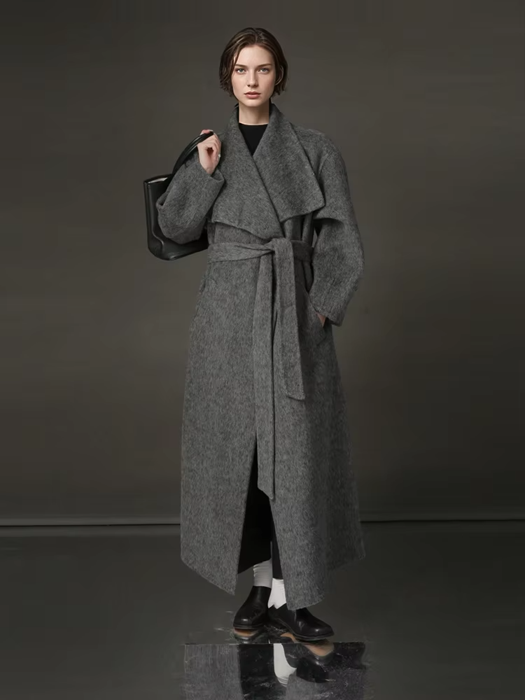 Stand Collar Long Wool Coat Women, Fashion Elegant Autumn Winter Jacket