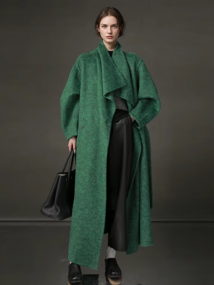 Stand Collar Long Wool Coat Women, Fashion Elegant Autumn Winter Jacket