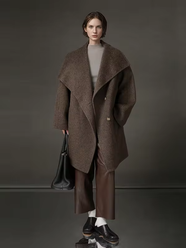 Stand Collar Loose Wool Coat Women, Fashion Elegant Autumn Winter Jacket 2025