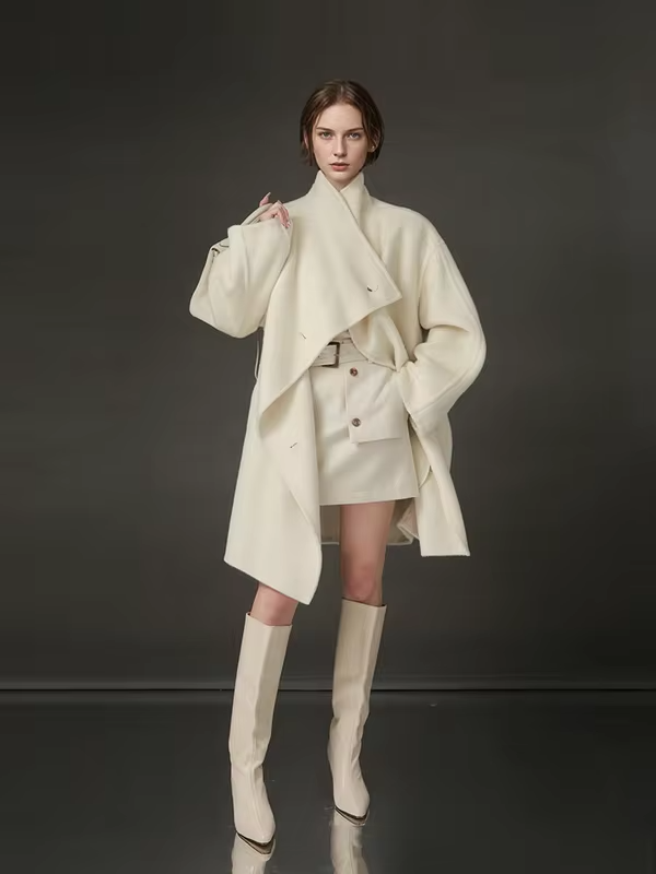 Stand Collar Loose Wool Coat Women, Fashion Elegant Autumn Winter Jacket 2025