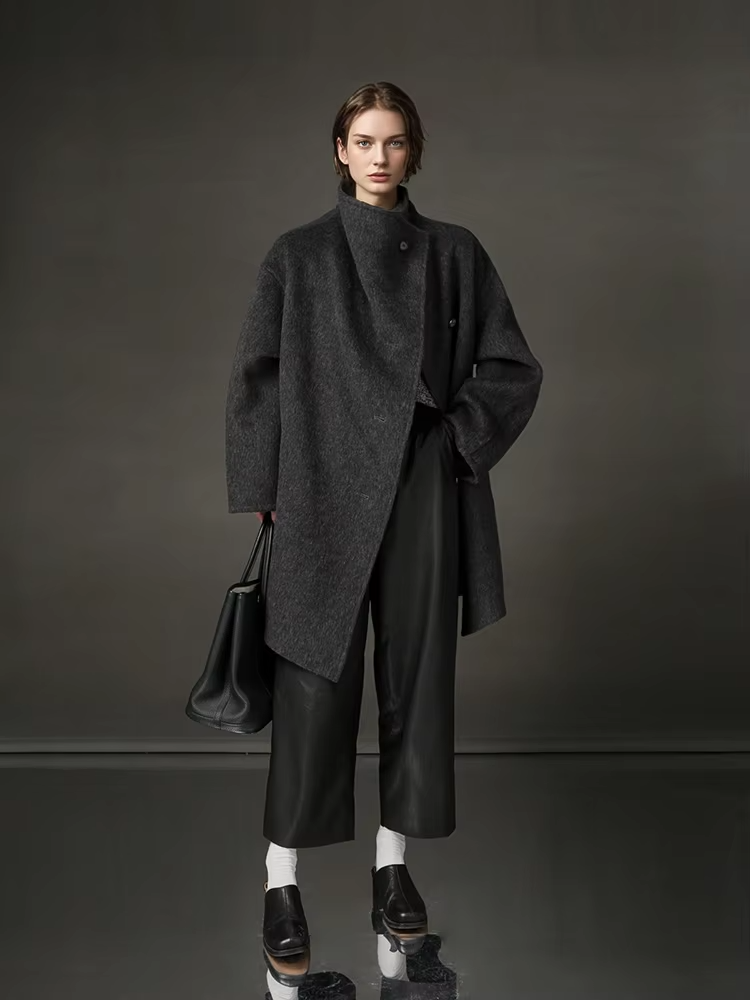 Stand Collar Loose Wool Coat Women, Fashion Elegant Autumn Winter Jacket 2025