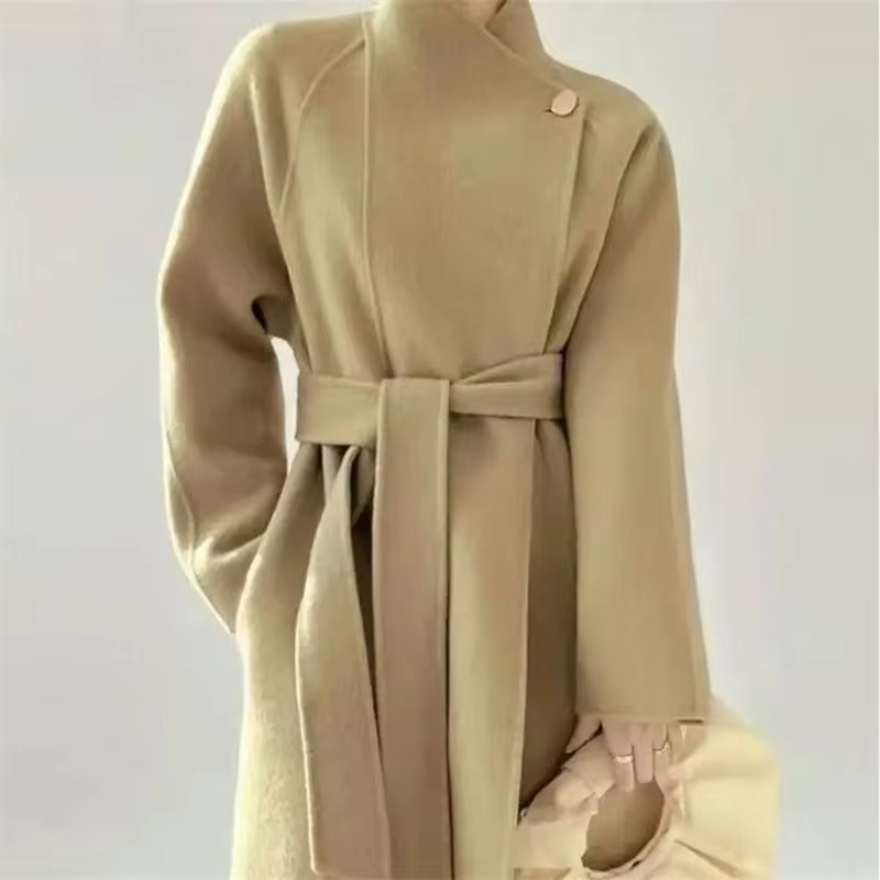 2025 Korean Sle Double-Faced Camere Long Coat Women's Loose Medium-Length Woolen Coat Autumn Winter New Arrival Faion