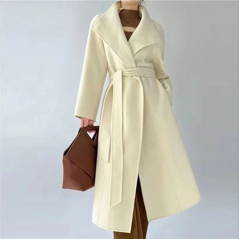 2025 Korean Sle Double-Faced Camere Long Coat Women's Loose Medium-Length Woolen Coat Autumn Winter New Arrival Faion