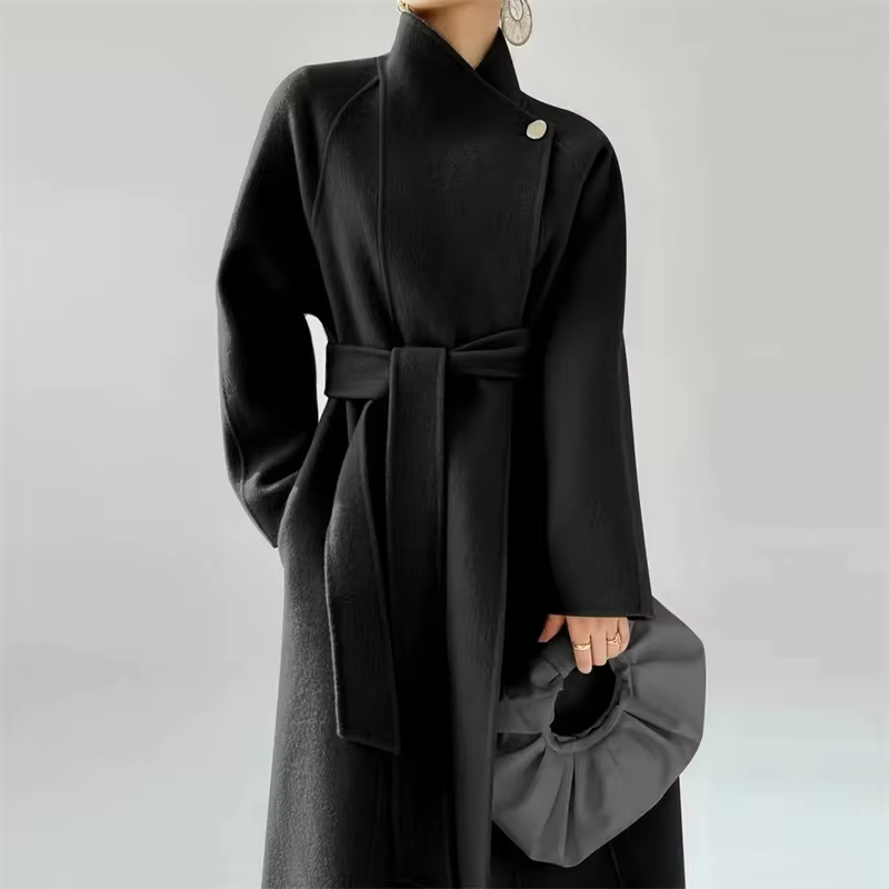 2025 Korean Sle Double-Faced Camere Long Coat Women's Loose Medium-Length Woolen Coat Autumn Winter New Arrival Faion