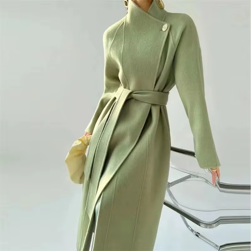 2025 Korean Sle Double-Faced Camere Long Coat Women's Loose Medium-Length Woolen Coat Autumn Winter New Arrival Faion