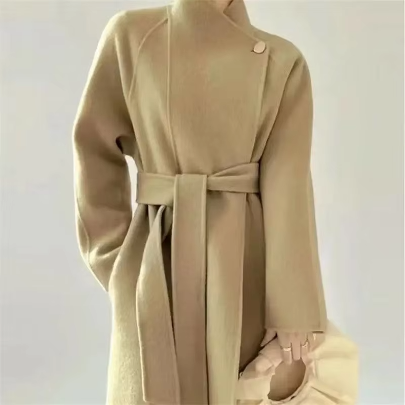 2025 Korean Sle Double-Faced Camere Long Coat Women's Loose Medium-Length Woolen Coat Autumn Winter New Arrival Faion