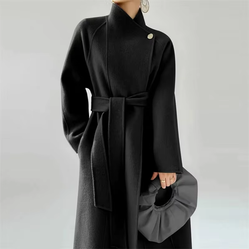 2025 Korean Sle Double-Faced Camere Long Coat Women's Loose Medium-Length Woolen Coat Autumn Winter New Arrival Faion