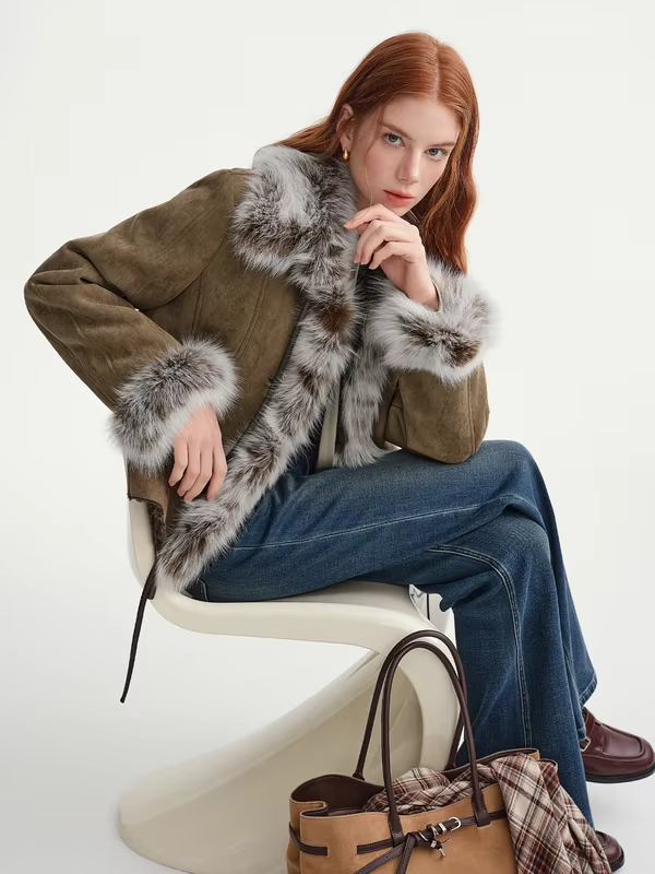 DUSHU [Warm Winter Mocha] 2025 Autumn and Winter Fox Fur Short Jackets Women Retro Loose Coats Streetwear Chic Brown Stylish