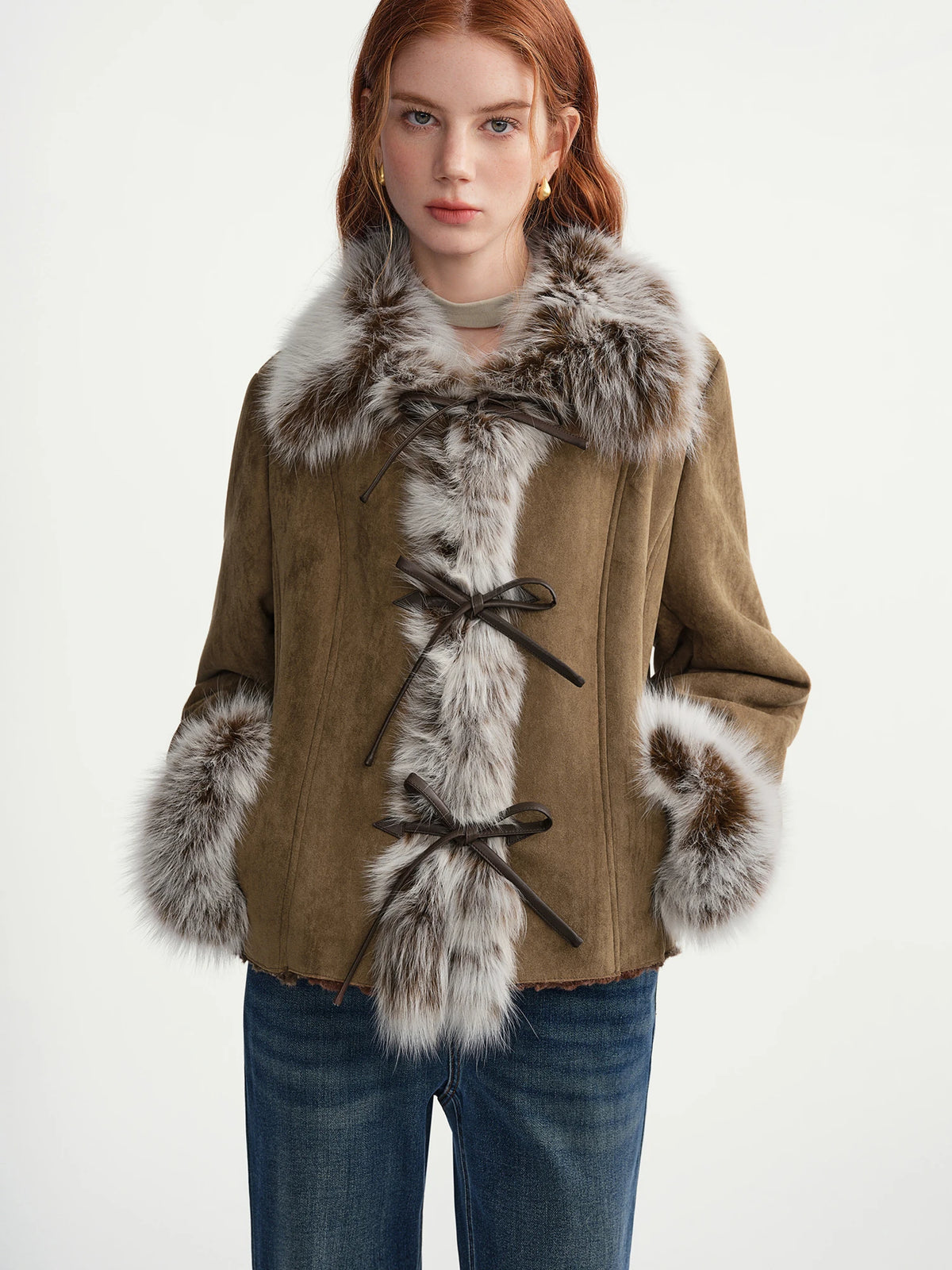 DUSHU [Warm Winter Mocha] 2025 Autumn and Winter Fox Fur Short Jackets Women Retro Loose Coats Streetwear Chic Brown Stylish