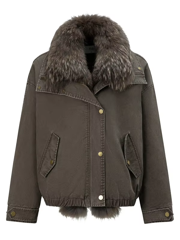 FSLE 2026 Winter Women Raccoon Fur Collar Down Parka Jacket Retro Hooded Thick Warm Windproof Vintage Street Outerwear Coat