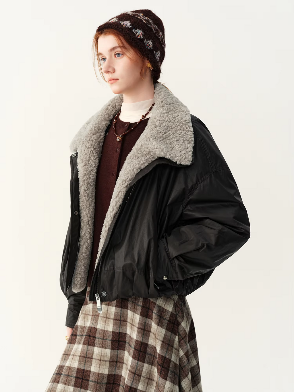FSLE 2026 Women's Short Down Jacket Faux Sherpa Collar Warm Puffer Coat Casual Streetwear Outerwear Thickened Windproof Trendy
