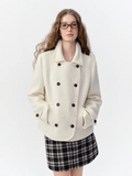 DUSHU Women Single Face Wool Blend Thick Short Coat Cropped Overcoat Lapel Button Office Winter Outerwear Elegant Streetwear