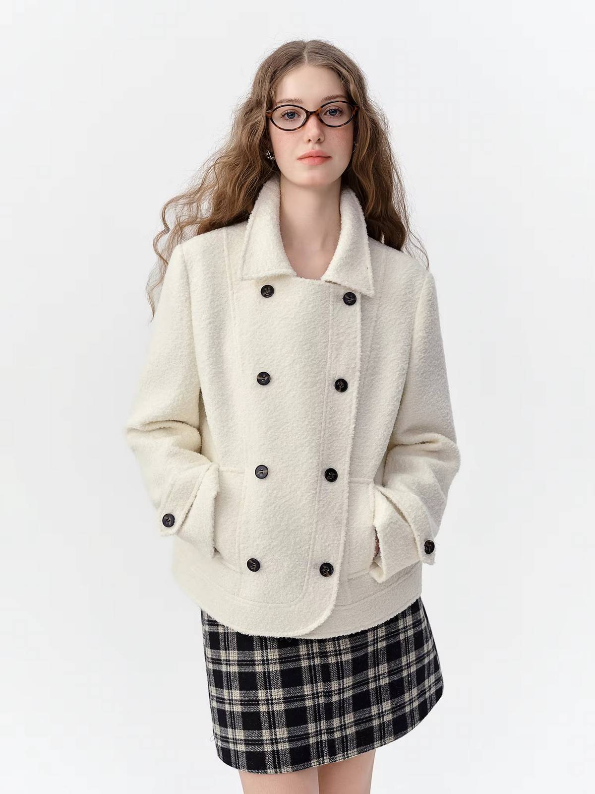 DUSHU Women Single Face Wool Blend Thick Short Coat Cropped Overcoat Lapel Button Office Winter Outerwear Elegant Streetwear