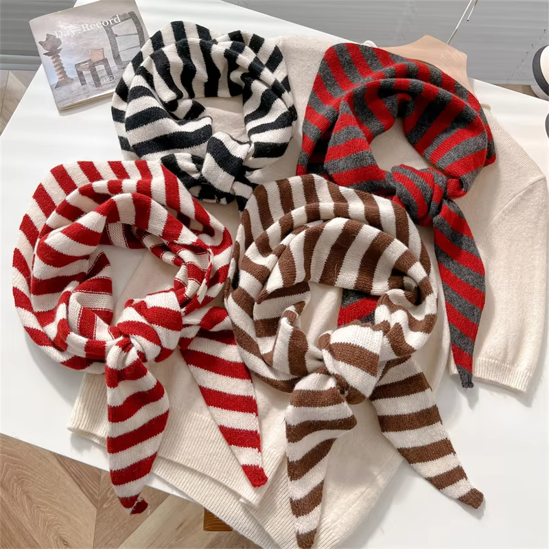 British Korean Triangle Scarf Niche Wool Triangular Scarf Women Headscarf Knitted Scarf Multi-Functional Warm Knitted Scarf