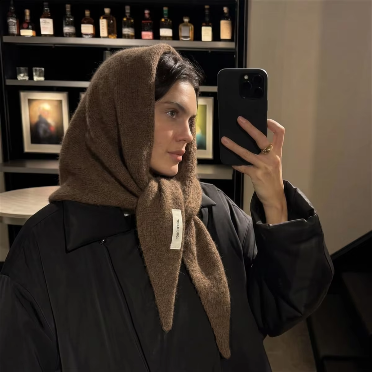 Solid 100% Wool Knit Triangle Scarf Women Lightweight Shawl Neck Wrap Versatile Scarves for Sweater Coat Daily Street Accessory