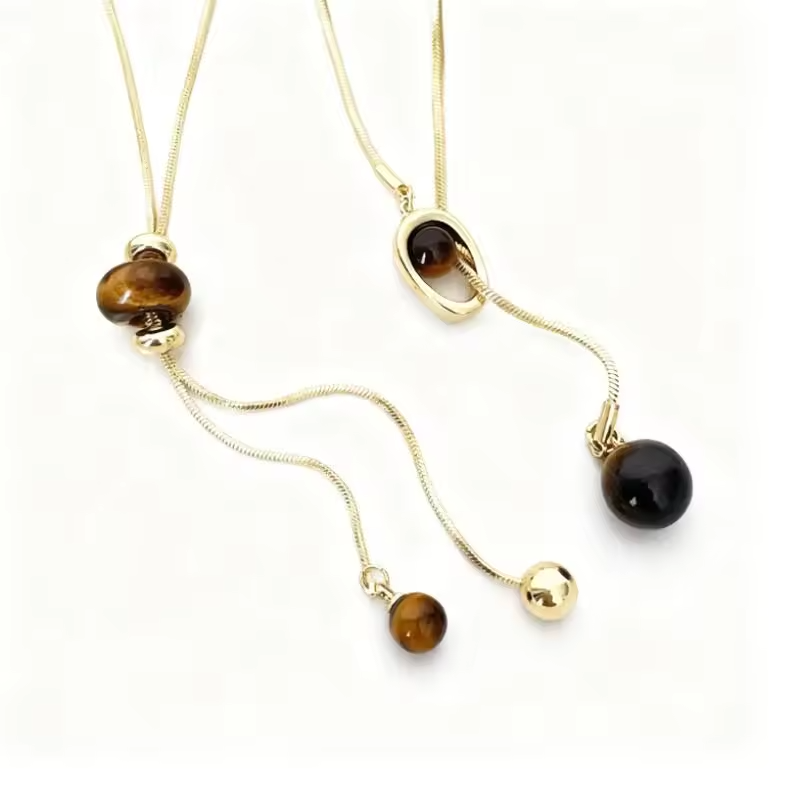 Vintage Maillard Brown Stone Pendant Necklaces for Women Trendy Casual Pulling Rope Necklaces Daily Commute Jewelry Gifts